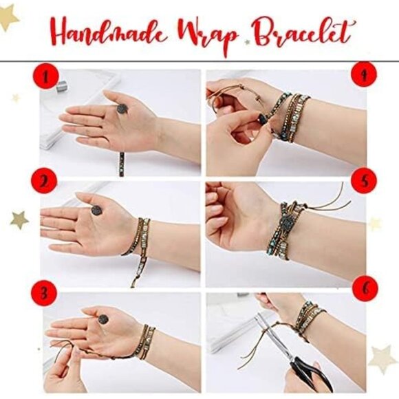 Women Boho Natural Stone Jasper Turquoise Wrap Bracelet 20-inch - Picture 6 of 7